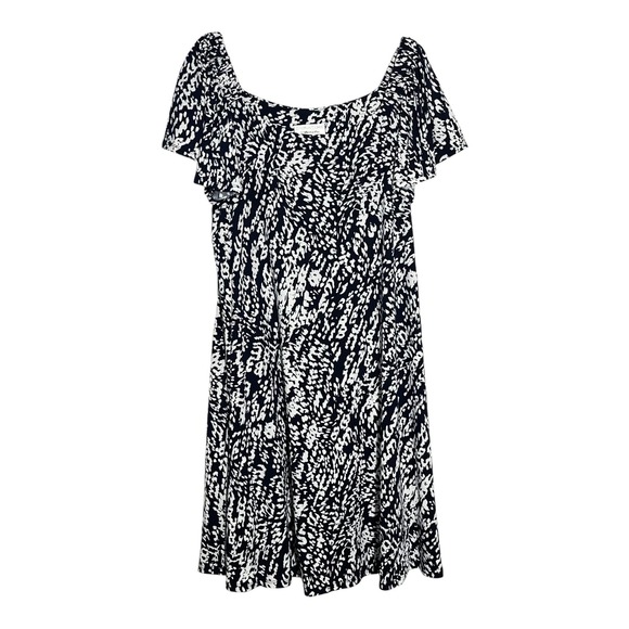 Signature by Robbie Bee Dress Womens 1X Black White Print Flutter Sleeve - Picture 1 of 8